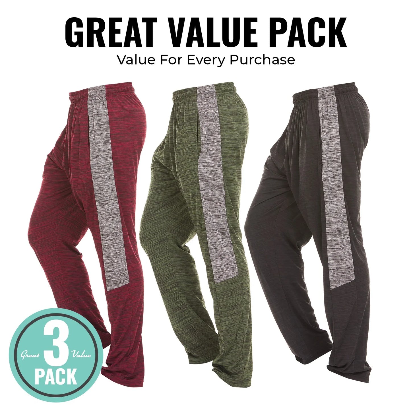 Dri-Fit Pant 3 Pack-Moisture Wicking, High Performance, Comfy Spandex-Poly Blend (Up to Size 3XL)